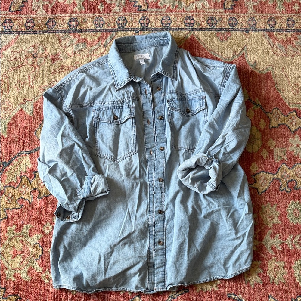 Women's Light Blue Button Down Denim Shirt